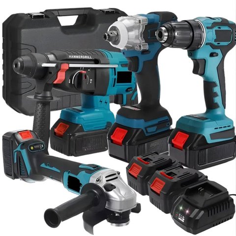 Kit Ferramentas Eletricas Bateria Furadeira Parafusadeira Martelete Esmerilhadeira Maleta Obra Repar