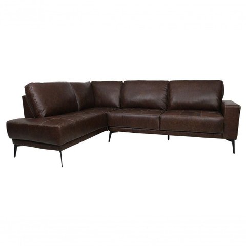 Sofá de Couro Rubi 2 Lugares com Chaise Esquerda Soft Tabaco - Mempra Design