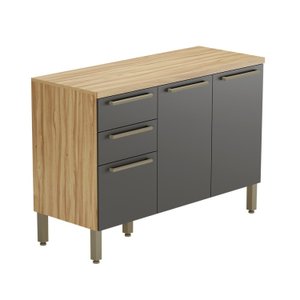 Balcão de Cozinha 120cm com 3 Portas 2 Gavetas e Tampo 100% MDF Itália Espresso Móveis