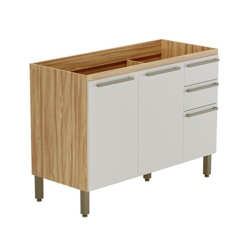 Balcão de Cozinha para Pia 120cm com 3 Portas 2 Gavetas sem Tampo 100% MDF Itália Espresso Móveis Be