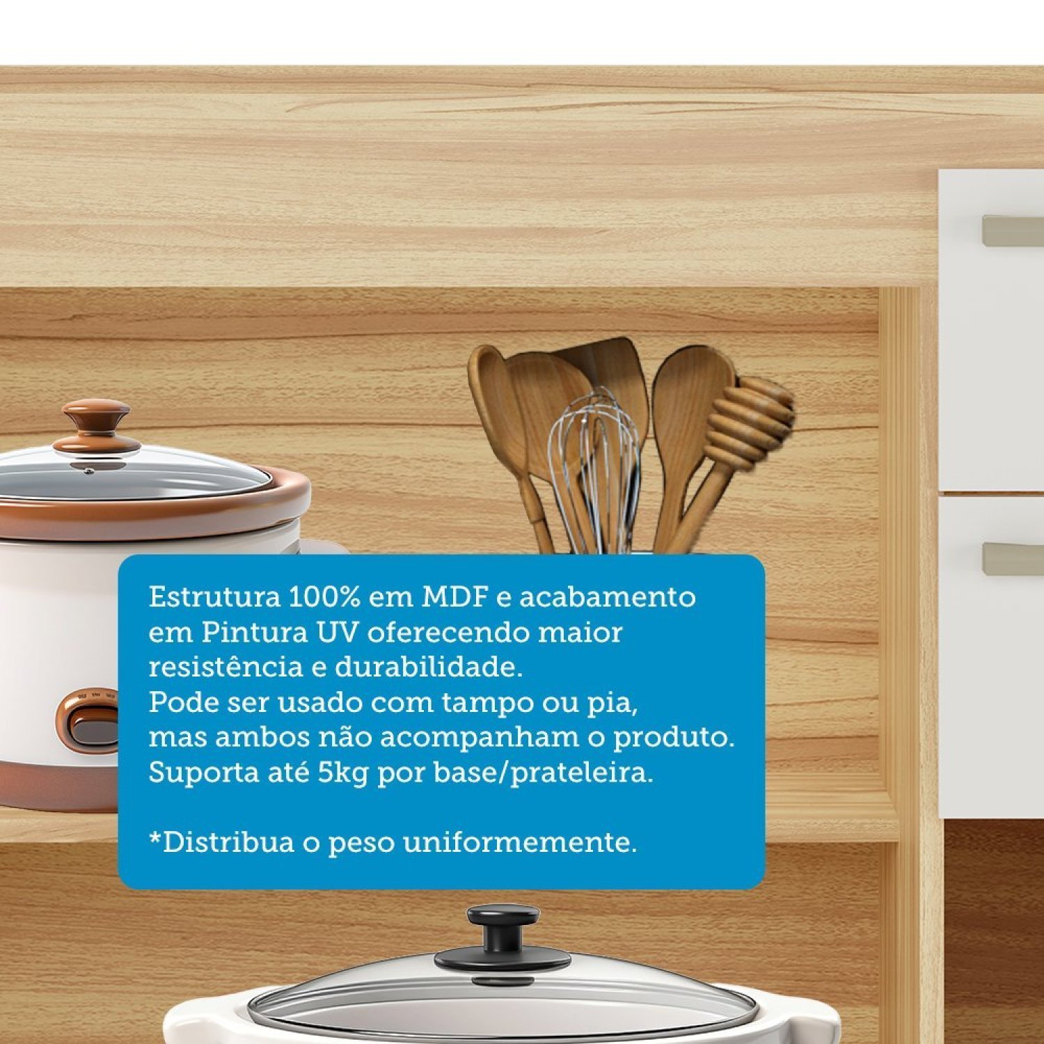 Balcão de Cozinha para Pia 120cm com 3 Portas 2 Gavetas sem Tampo 100% Mdf Itália - 5