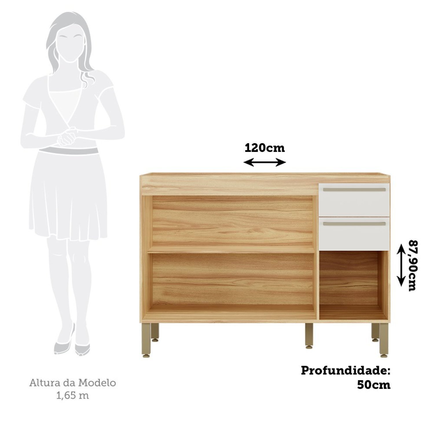 Balcão de Cozinha para Pia 120cm com 3 Portas 2 Gavetas sem Tampo 100% Mdf Itália - 4