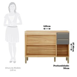 Balcão de Cozinha para Pia 120cm com 3 Portas 2 Gavetas sem Tampo 100% MDF Itália Espresso Móveis - 3