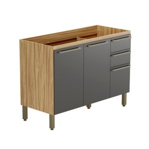 Balcão de Cozinha para Pia 120cm com 3 Portas 2 Gavetas sem Tampo 100% MDF Itália Espresso Móveis