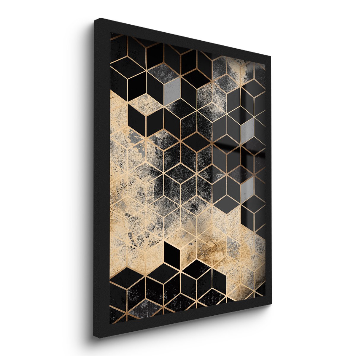 Quadro Decorativo Abstrato Preto Dourado 45x33 C/vidro