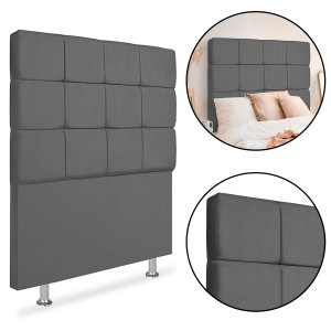 Cabeceira Estofada Cama Box Solteiro 90cm Julia Suede Cinza