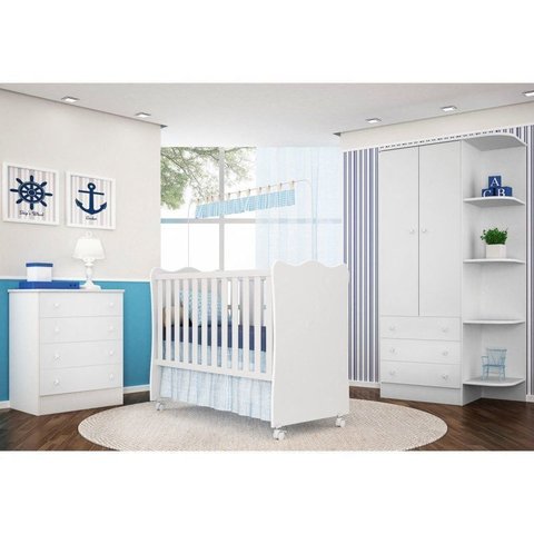 Jogo de Quarto Infantil Doce Sonho com Berço Simples Certificado pelo Inmetro - Qmovi 102/103/105