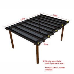 Kit Policarbonato Alveolar Fume 4mm - 4,00m X 3,00m - Perfis Naturais - 2