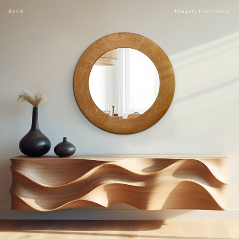 Espelho Decorativo Madrid Corino 80cm Redondo Caramelo
