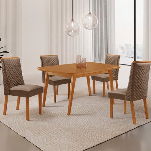 Mesa de Jantar Copper 120cm Tampo MDF Laminado Canto Copo com 4 Cadeiras Yasmin
