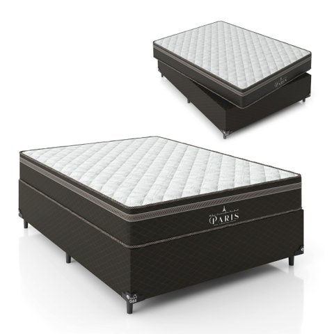 Cama Box Casal + Colchão Paris Molas Ensacadas Pocket - 61x138x188cm - e-Shop Casa - Jacquard
