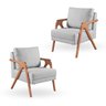 Kit 2 Poltronas Decorativa Mona Luxo Linho Cinza e Base Madeira Maciça - Saturno Decorações - 1