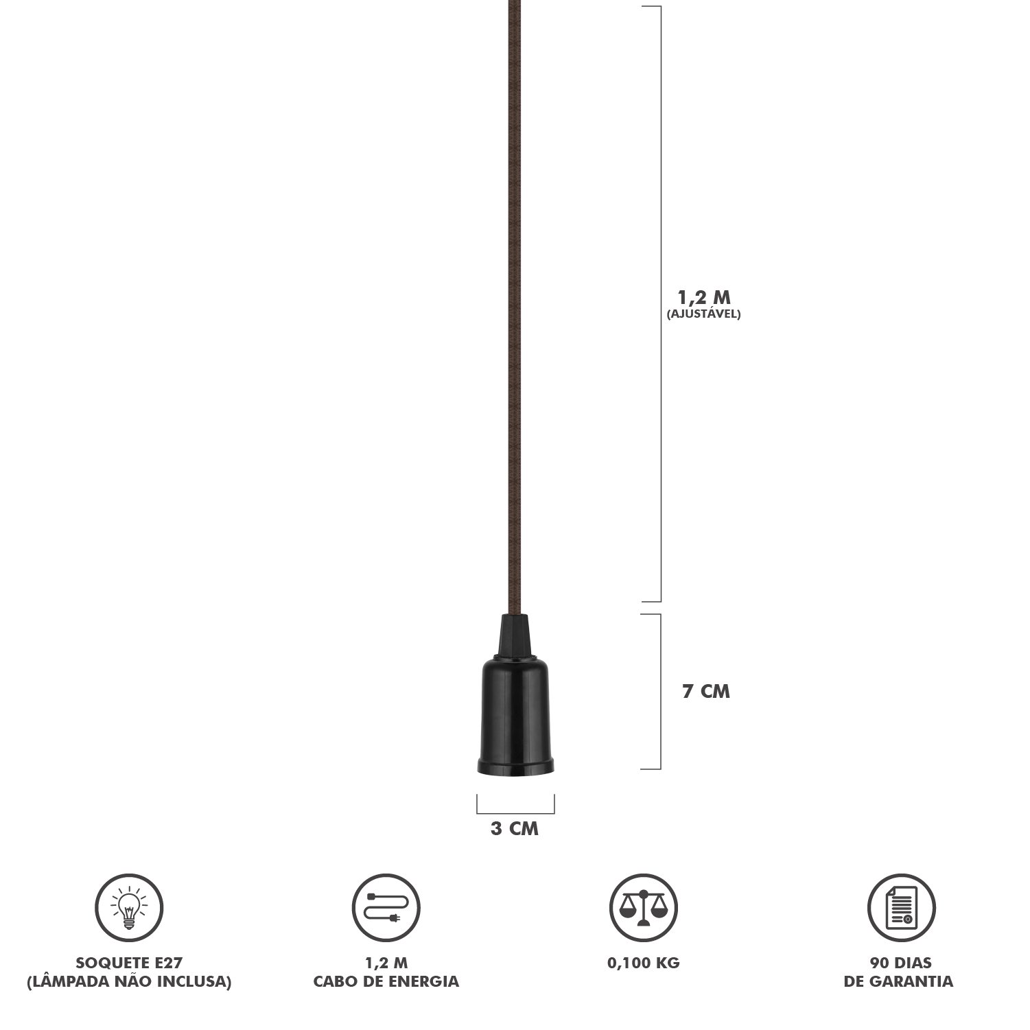 Pendente Industrial Cabo Tecido Duplo CR E27 Vintage:Marrom - 5
