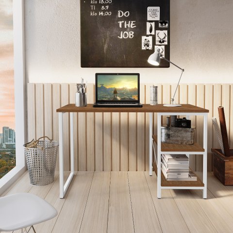 Escrivaninha Industrial Office Star 120cm 2 Prateleiras Klm Móveis