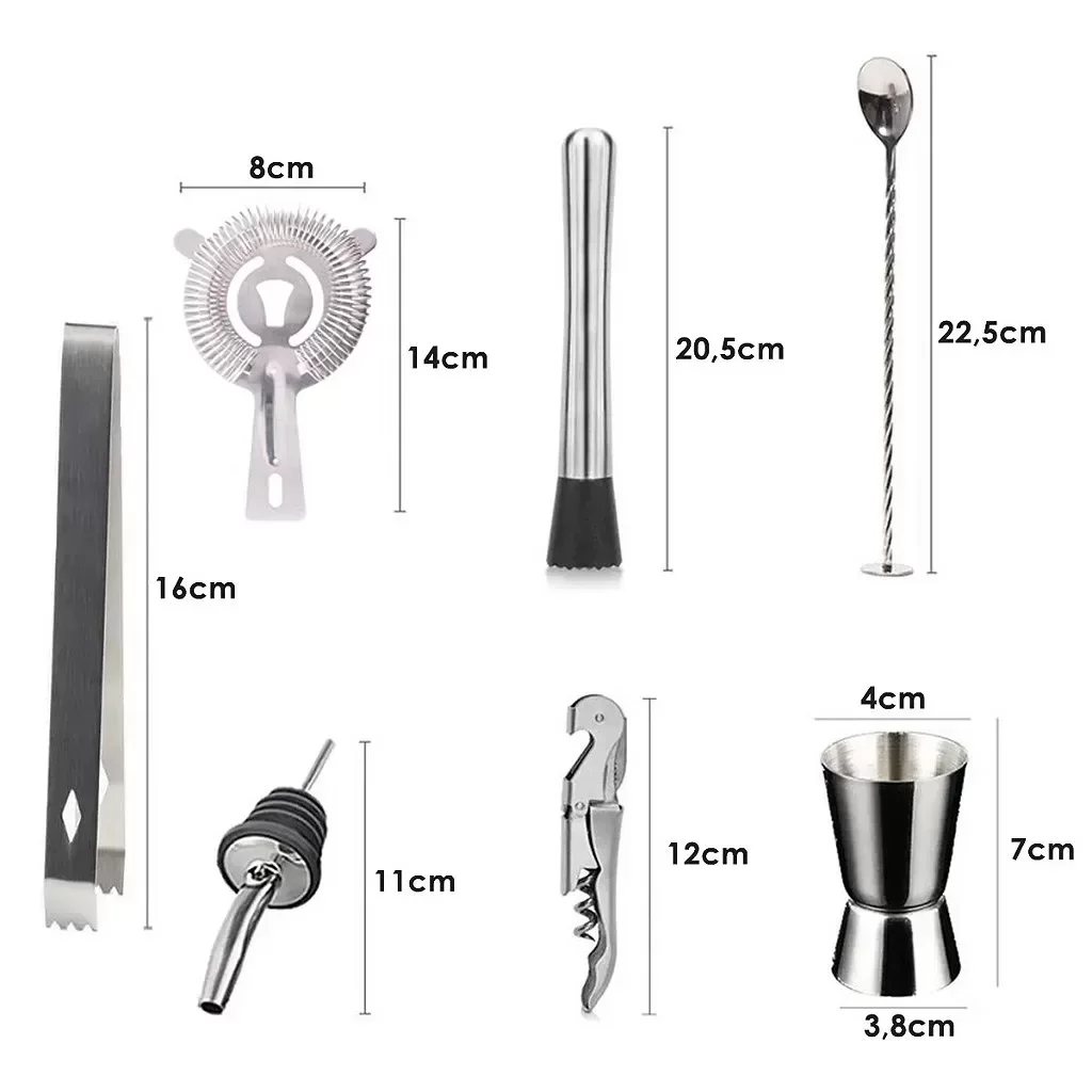 Kit Barman Profissional Coqueteleira 500ml 11 Peças Inox - 5