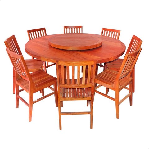 Conjunto Mesa Redonda 1,6 m com Prato Giratório e 8 Cadeiras Madri Madeira Maciça