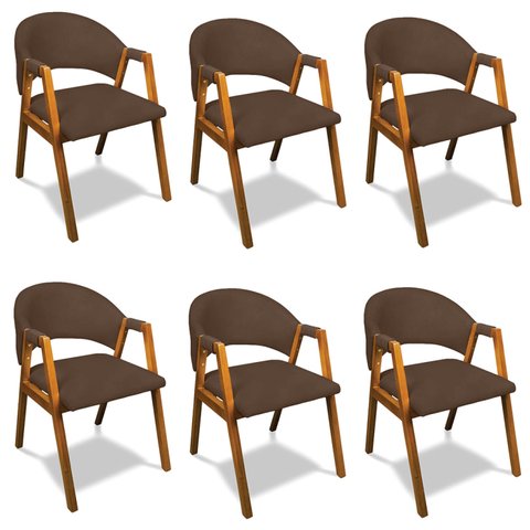 Cadeira Sala de Jantar em Madeira Kit 6 Yara Suede Marrom D03 - D’Rossi