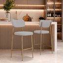 Ver imagem 1 de Kit 2 Banquetas Baixa Sala de Jantar Lisa Pés Champanhe Linho Cinza m² - Monari Design