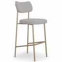 Ver imagem 2 de Kit 2 Banquetas Baixa Sala de Jantar Lisa Pés Champanhe Linho Cinza m² - Monari Design