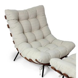Kit Poltrona Costela com Puff para Sala Linho Bege - 1