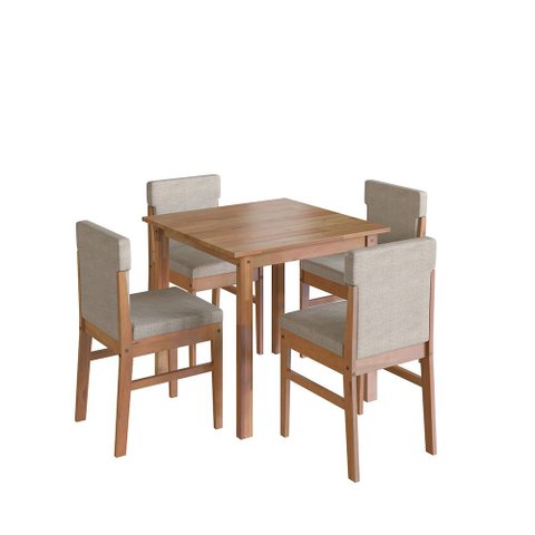Mesa Genova 80x80cm com 4 Cadeiras Arezzo para Sala de Jantar em Estilo Moderno na Cor Amêndoa