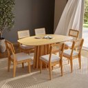 Ver imagem 1 de Conjunto Sala de Jantar Mesa Orgânica Ripada 160cm com 6 Cadeiras MDF Palha Sintética Carvalho Rosé/