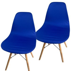 Kit 2 Capa de Cadeira Charles Eames Eiffel Pé Palito Malha Lisa:azul Royal