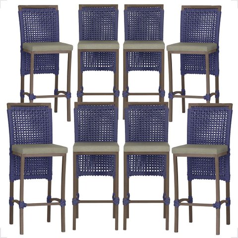 8 Banqueta em Alumínio Roma Marrom Corda Náutica Tecido 8