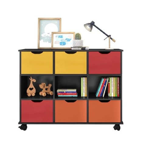 Nicho Organizador Preto com 6 Gavetas Coloridas 1478 Qmovi