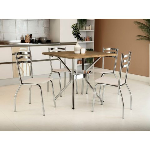 Conjunto Sala de Jantar Mesa com 4 Cadeiras Estofadas Cromado 885 Kappesberg Crome