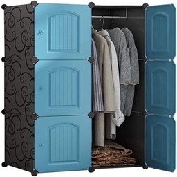 Guarda Roupa Portatil Azul Armario Modular Cabideiro 6 Portas Arara Organizador Multiuso Luxo - 1