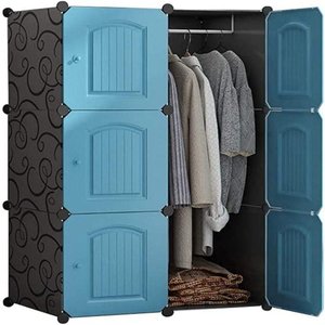 Guarda Roupa Portatil Azul Armario Modular Cabideiro 6 Portas Arara Organizador Multiuso Luxo