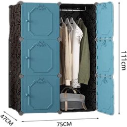 Guarda Roupa Portatil Azul Armario Modular Cabideiro 6 Portas Arara Organizador Multiuso Luxo - 3
