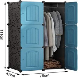 Guarda Roupa Portatil Azul Armario Modular Cabideiro 6 Portas Arara Organizador Multiuso Luxo - 2