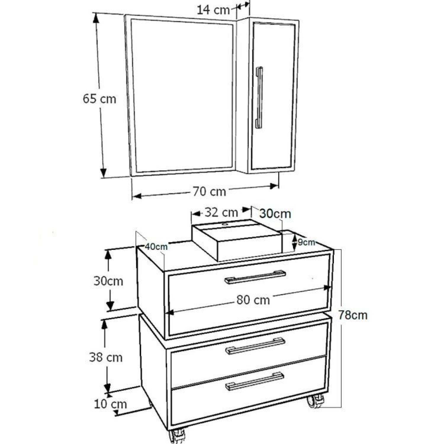 Gabiente para Banheiro Suspenso 80cm Alice com Balcão 2 Gavetas e Espelheira com Cuba Branca - 4