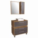 Ver imagem 2 de Gabinete para Banheiro Suspenso 80cm Alice com Balcão 2 Gavetas e Espelheira com Cuba Branca Marrom/Mel/Grafite