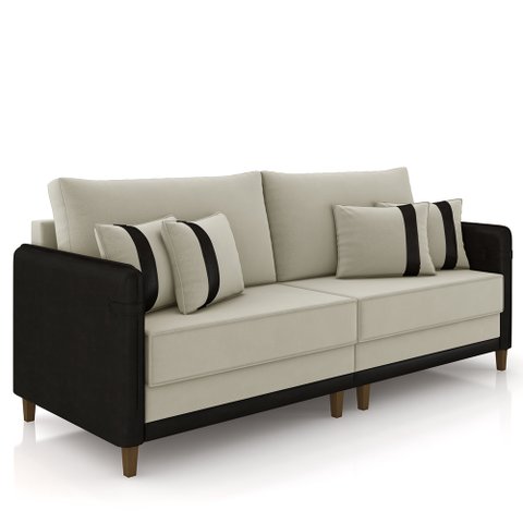 Sofá 2 Lugares Living 172cm Zoe K04 Veludo Bege/preto - Mpozenato
