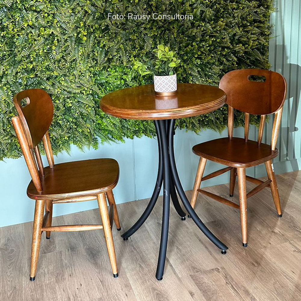 Cj Mesa Madeira 60cm - Bistrô Fixa 78cm + 2 Cadeiras 43 - Natural - Liso - 2