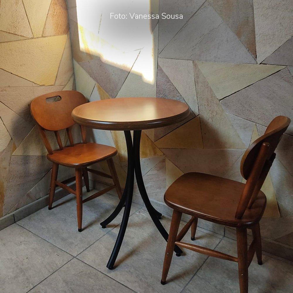 Cj Mesa Madeira 60cm - Bistrô Fixa 78cm + 2 Cadeiras 43 - Natural - Liso - 5