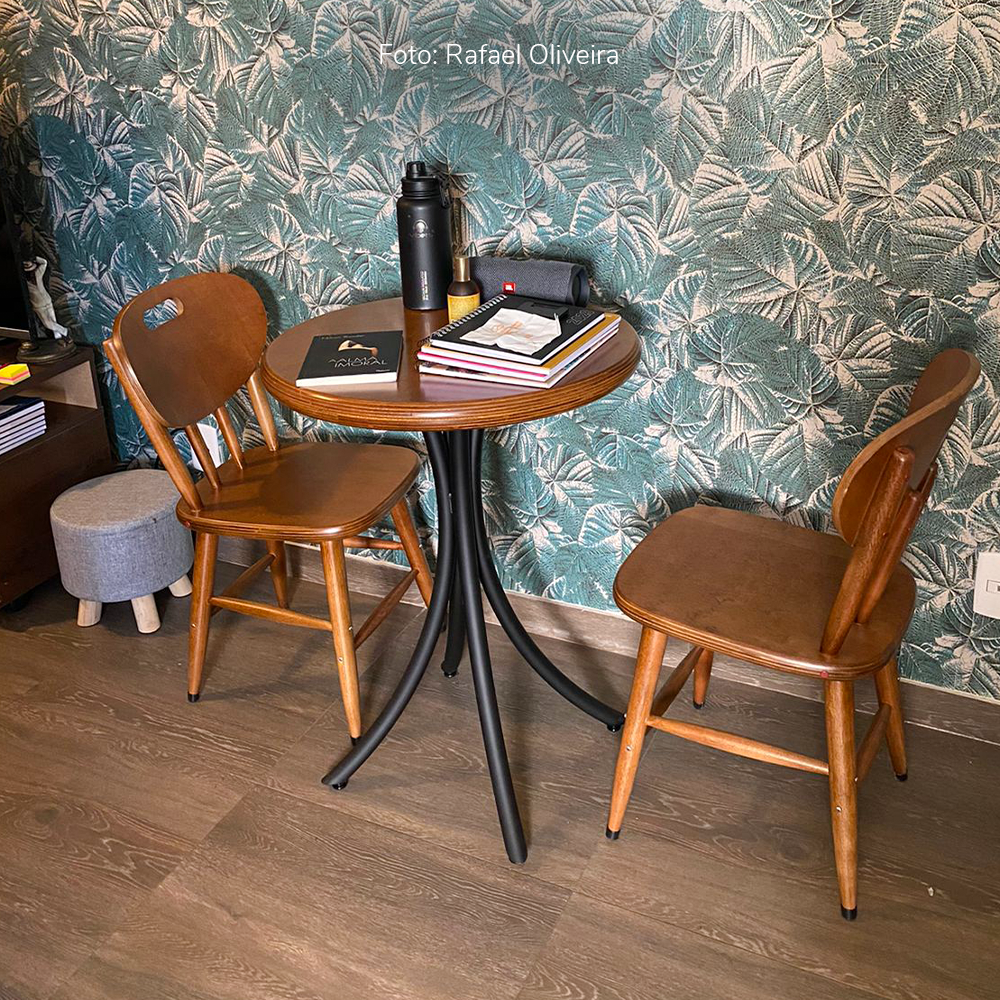 Cj Mesa Madeira 60cm - Bistrô Fixa 78cm + 2 Cadeiras 43 - Natural - Liso - 6