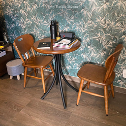 Cj Mesa Madeira 60cm - Bistrô Fixa 78cm + 2 Cadeiras 43 - Natural - Liso - 6