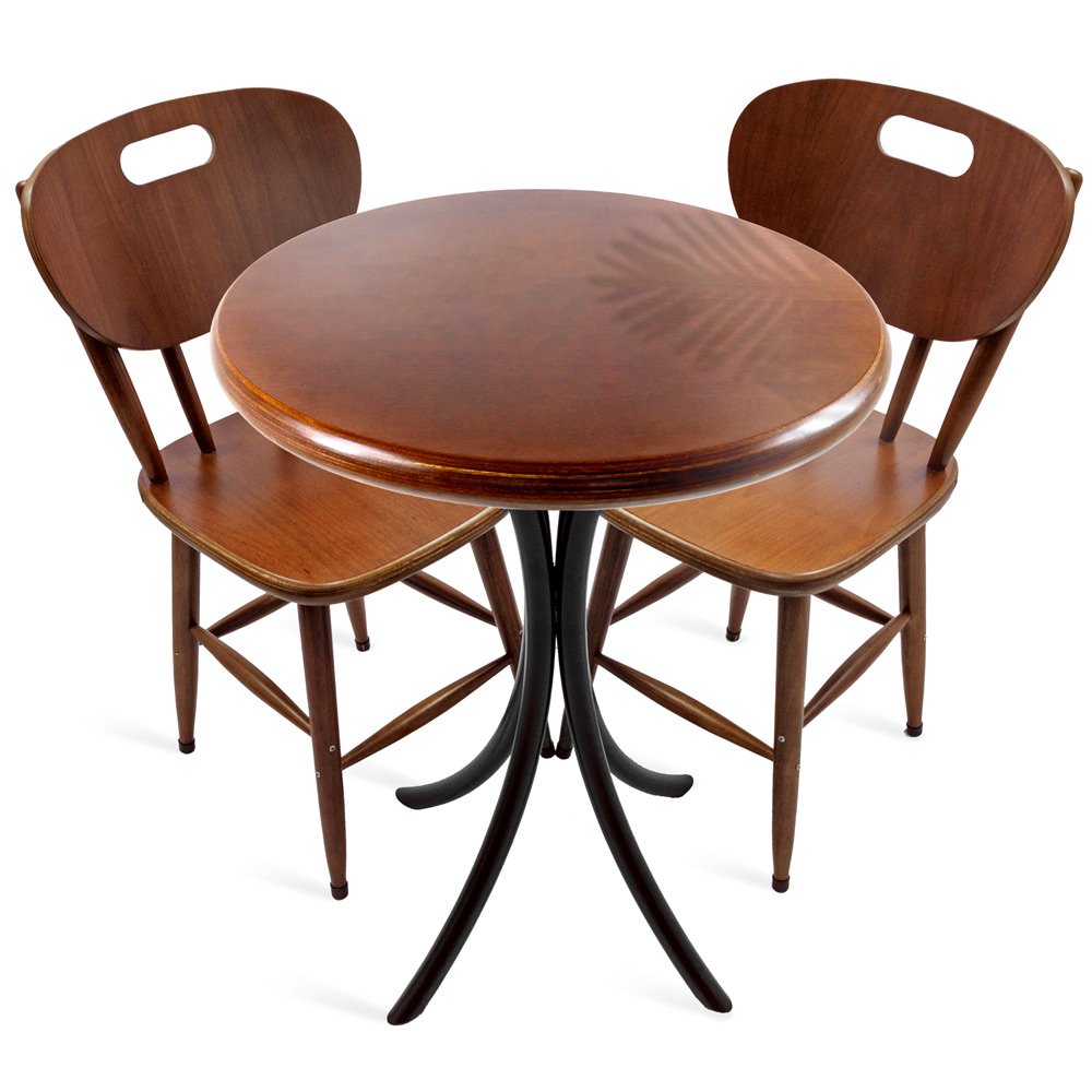 Cj Mesa Madeira 60cm - Bistrô Fixa 78cm + 2 Cadeiras 43 - Natural - Liso