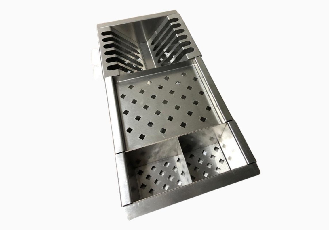 Cuba Inox Quadrada 600 X 400 Com Cesto Escorredor E Válvula Gourmet AJL Cuba Com Canal Equipado - 3