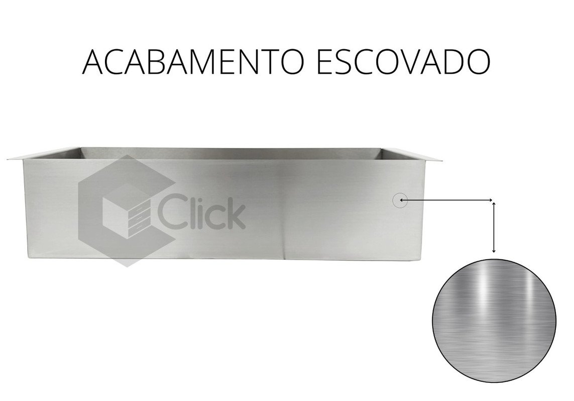 Cuba Inox Quadrada 600 X 400 Com Cesto Escorredor E Válvula Gourmet AJL Cuba Com Canal Equipado - 4