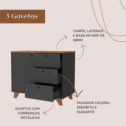 Balcão Retrô E Versátil Com 1 Porta E 3 Gavetas Lugano - 10