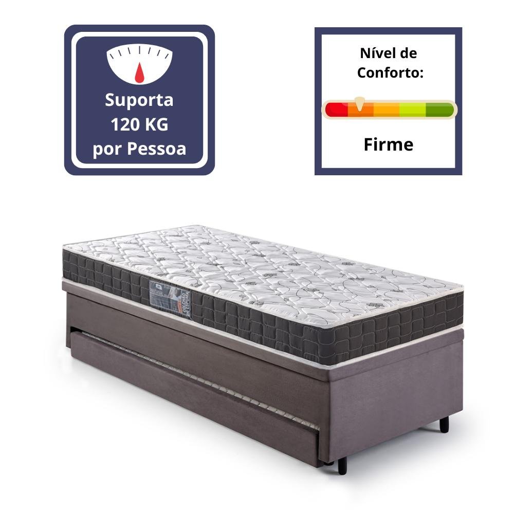 Bicama Box Baú Solteiro Suede Cinza 88x188 com Colchão Pantanal Espuma D28 Anjos - 7