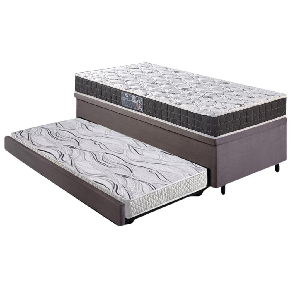 Bicama Box Baú Solteiro Suede Cinza 88x188 com Colchão Pantanal Espuma D28 Anjos - 8