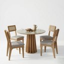 Ver imagem 2 de Conjunto para Sala de Jantar Mesa Redonda e 4 Cadeiras Estofadas MDF Bolonha Marrom/Off White/Freijó