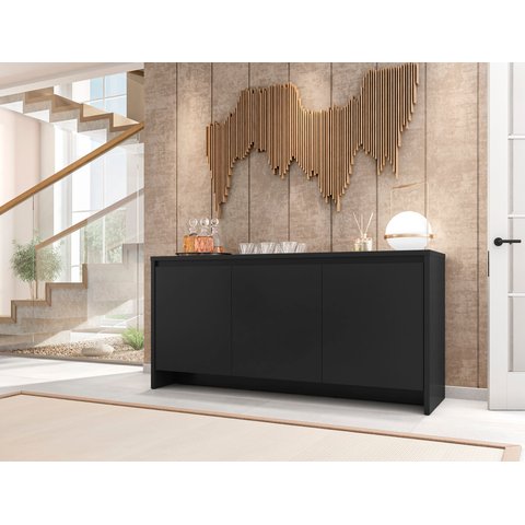 Buffet Madrid Design Moderno com Soft-close e Gaveta Interna - 4 Cores:preto