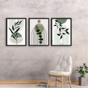 Ver imagem 1 de Kit 3 Quadros Estilo Boho Folhas Verdes 45x34cm:madeira Preta